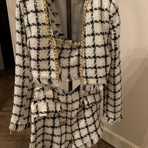 Tweed crop blazer and shorts set